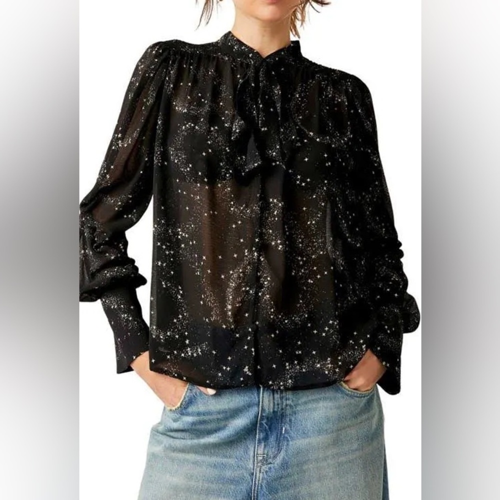 Free People Black Star Print Blouse